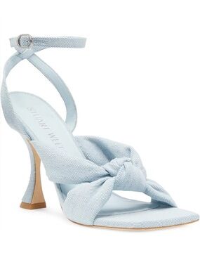 Stuart Weitzman Playa Ankle Strap 100 Knot Sandals – Light Wash Denim NWT